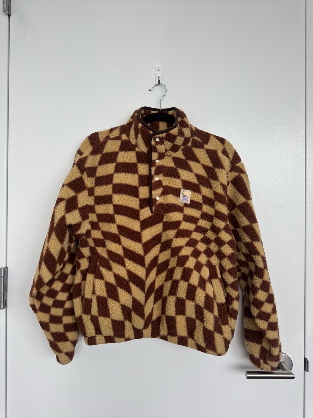 Obey Brown & Cream Checkerboard Sherpa Zip Pullover